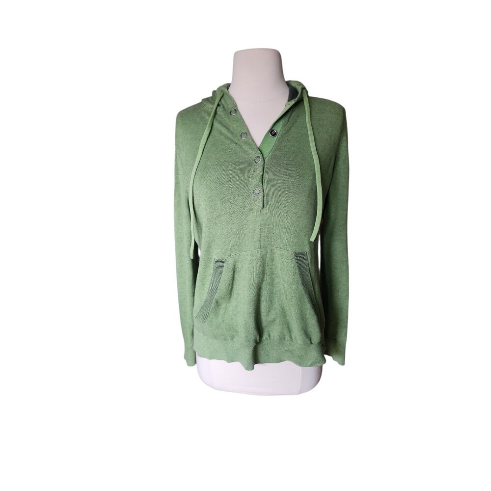 Woolrich Y2K 1/4 Snap Hoodie Womens S Green Cotton Wool Blend Casual Layering